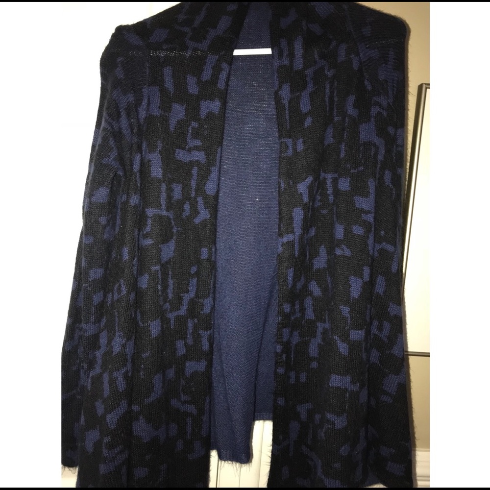 Blue & black cardigan.
